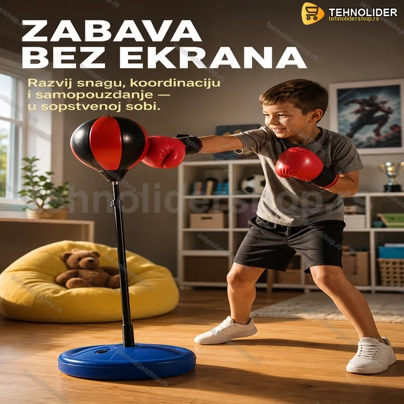deciji-boks-set-tehnolidershop Dečiji boks set sa stojećom vrećom — PU materijal, za decu od 6 godina