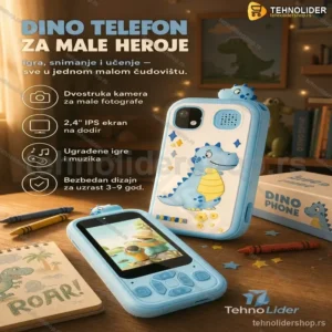 Dečiji DINO telefon u plavoj boji – igra, učenje i kreativnost