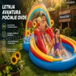 INTEX Rainbow Dečiji Vodeni Park na Naduvavanje – Tobogan i Prskalice (297x193x135 cm)