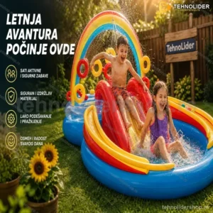 INTEX Rainbow Dečiji Vodeni Park na Naduvavanje – Tobogan i Prskalice (297x193x135 cm)