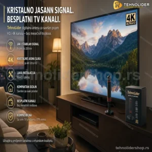 Digitalna Sobna TV Antena na Magnet – DVB-T2 360° Prijem, 5m Kabl