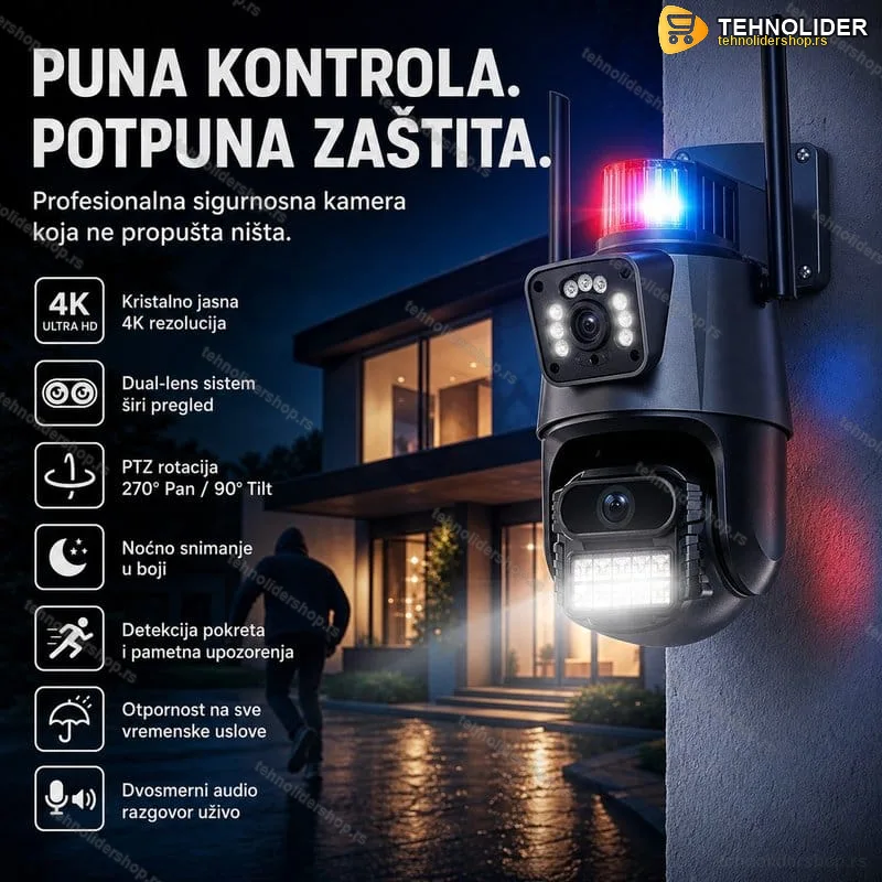 Sigurnosna Dual Kamera za Video Nadzor Sa AI Detekcijom i sirenom 4k 8x zoom