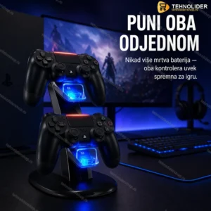 Dualni punjač za PS4 džojstik sa LED indikatorima i držačem za kontrolere