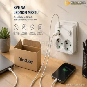 Dupla Utičnica sa 2 USB-A i 1 USB-C Portom – EU Utikač