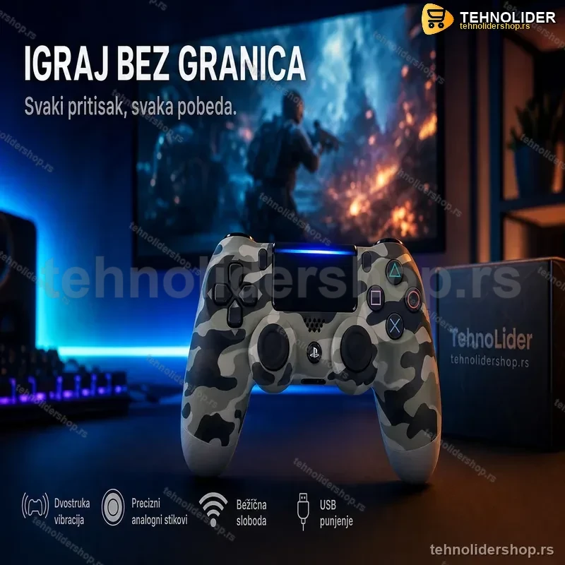 Bežični Džojstik za PS4 DoubleShock 4 – Sivi Maskirni Bežični Džojstik za PS4 DoubleShock 4 – Sivi Maskirni