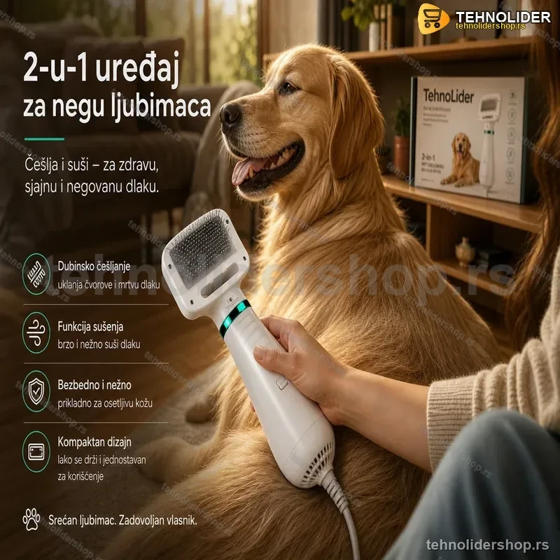 Električni Češalj za Ljubimce 2 u 1 – Fen i Češalj za Sušenje i Negu Električni Češalj za Ljubimce 2 u 1 – Fen i Češalj za Sušenje i Negu