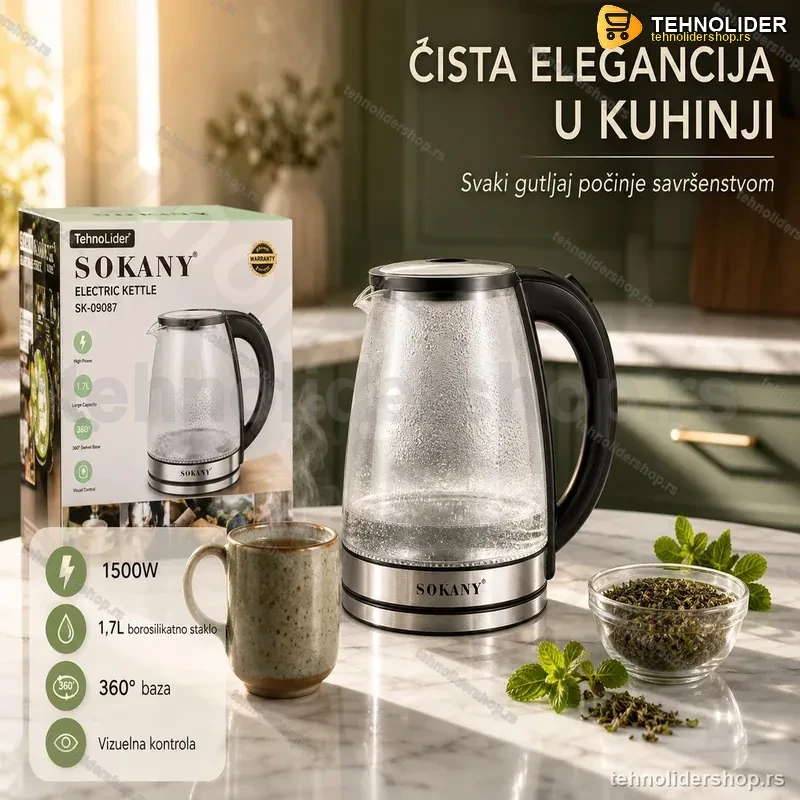 Sokany SK-09087 Električni Ketler od Borosilikatnog Stakla 1,7 L – 1500 W Sokany SK-09087 Električni Ketler od Borosilikatnog Stakla 1,7 L – 1500 W