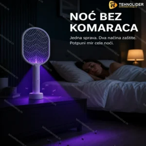 Električni reket protiv komaraca sa UV lampom 3000V — 2u1 reket i automatska lampa