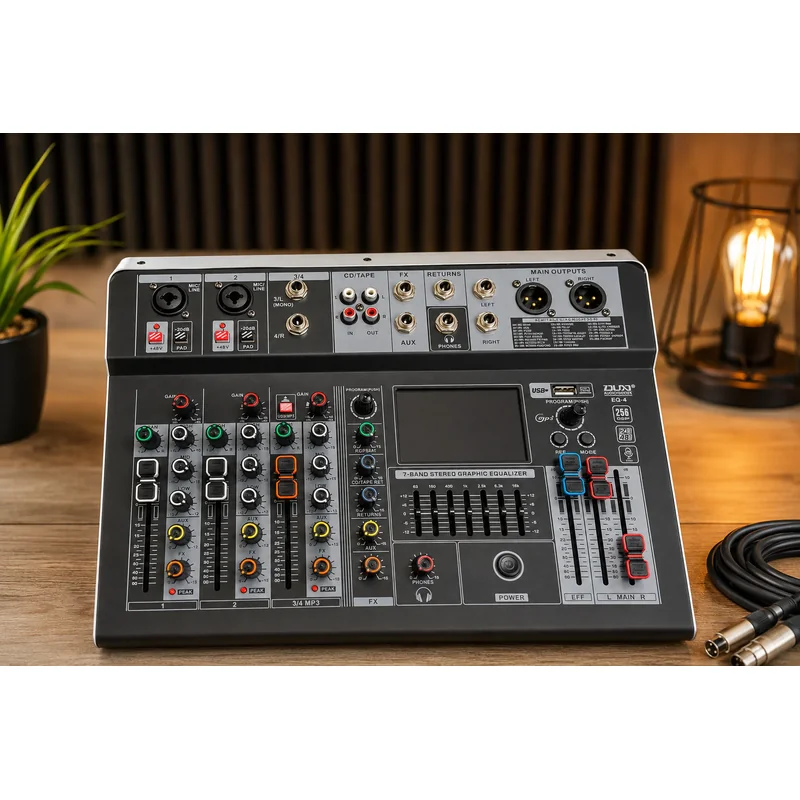 EQ-4 Audio Mikseta 4-kanalna sa Bluetooth, DSP i 48V Phantom audio mikseta - prednja strana
