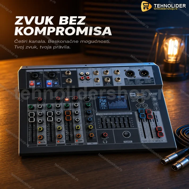EQ-4 Audio Mikseta 4-kanalna sa Bluetooth, DSP i 48V Phantom EQ-4 Audio Mikseta 4-kanalna sa Bluetooth, DSP i 48V Phantom
