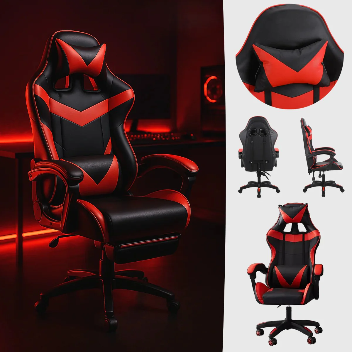 Ergonomska stolica za gejmere crveno-bela gaming stolica - prednja strana
