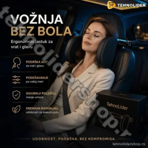 Ergonomski Jastuk za Vrat i Glavu za Auto — Memorijska Pena