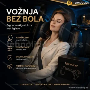 Ergonomski Jastuk za Vrat i Glavu za Auto — Memorijska Pena