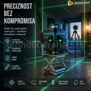 🟢 Digitalni Laser za Nivelaciju – 16 Linija 4D (NOVI MODEL SA TRONOŠCEM)