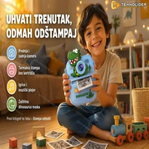 Fotoaparat za decu Dinosaurus sa štampačem – Termalna štampa, kamera i igrice u jednom