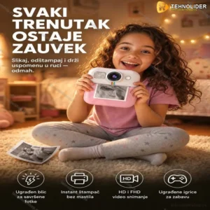 Fotoaparat za decu Jednorog sa blicem i instant štampačem — model CP02