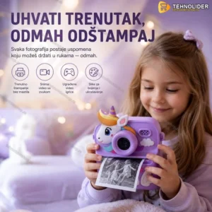 Fotoaparat za decu jednorog sa štampačem slika — ljubičasti