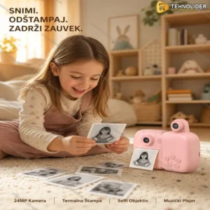 Fotoaparat za decu sa instant termalnim štampačem — 24MP, selfi kamera, štampa bez boje