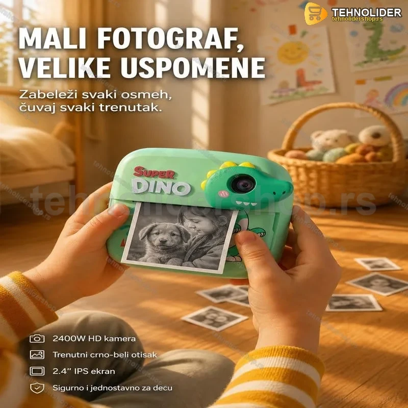Fotoaparat za decu sa štampačem - Dinosaurus dizajn, 50MP, HD snimanje Fotoaparat za decu sa štampačem - Dinosaurus dizajn, 50MP, HD snimanje