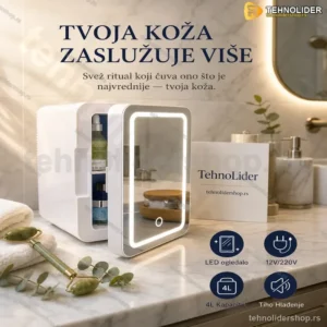 Frižider za Kozmetiku sa Ogledalom i LED Svetlom – 12V/220V