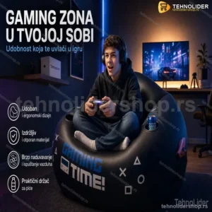 Gaming Fotelja na Naduvavanje za Decu i Tinejdžere sa Držačem za Čašu