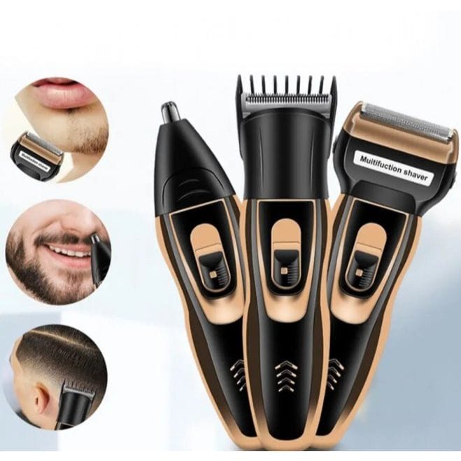 Gemei GM-595 trimer za bradu, kosu i nos — 3u1 punjivi set trimer za bradu - prednja strana
