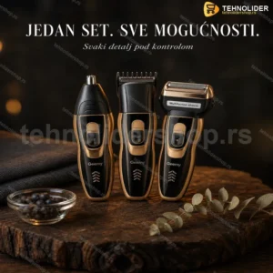 Gemei GM-595 trimer za bradu, kosu i nos — 3u1 punjivi set