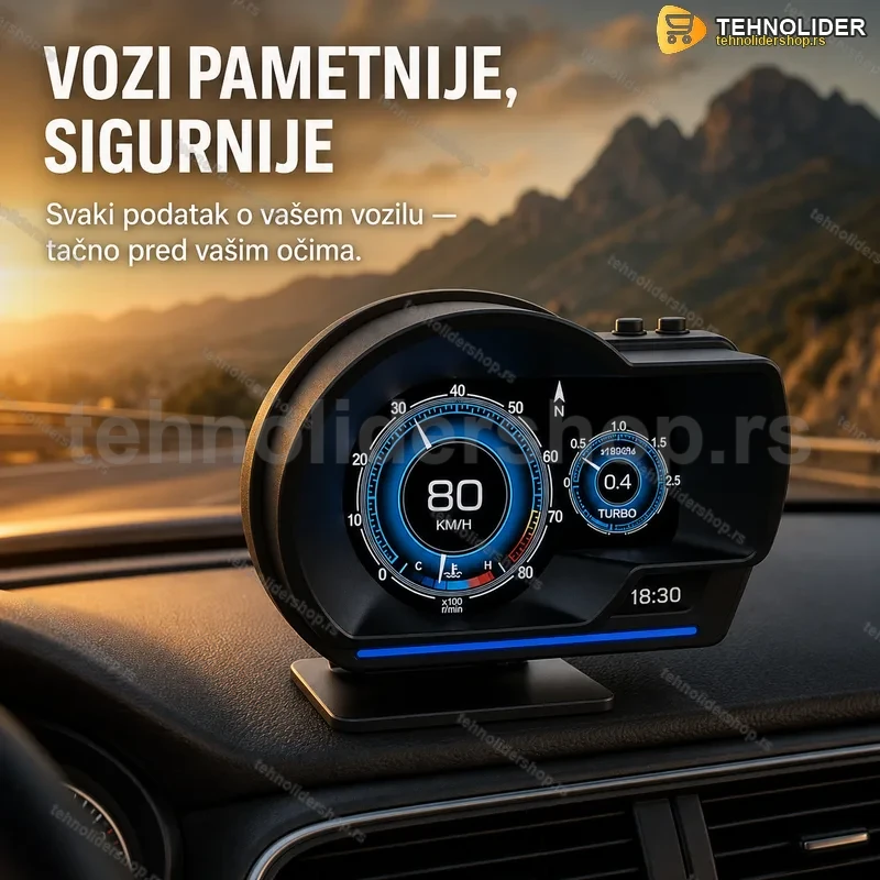 HUD displej za auto OBD2 i GPS sa alarmom brzine P6 HUD displej za auto OBD2 i GPS sa alarmom brzine P6