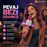 Karaoke Bluetooth Mikrofon WS-858 – Bežični Mikrofon sa Zvučnikom i LED Svetlima