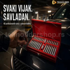 Komplet za Auto – Set 40 Alata u Crvenom Koferu | Hrom-Vanadijum