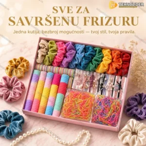 Komplet gumice i ukrasi za kosu u kutiji