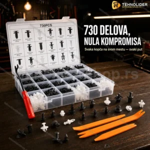 Komplet pričvršćivača za auto obloge 730 delova sa alatom