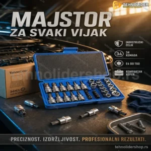 34-Delni Komplet Toreks Ključeva – Muški, Ženski i Bit Toreksi sa Adapterom