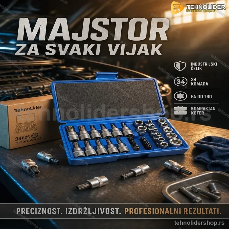 34-Delni Komplet Toreks Ključeva – Muški, Ženski i Bit Toreksi sa Adapterom 34-Delni Komplet Toreks Ključeva – Muški, Ženski i Bit Toreksi sa Adapterom