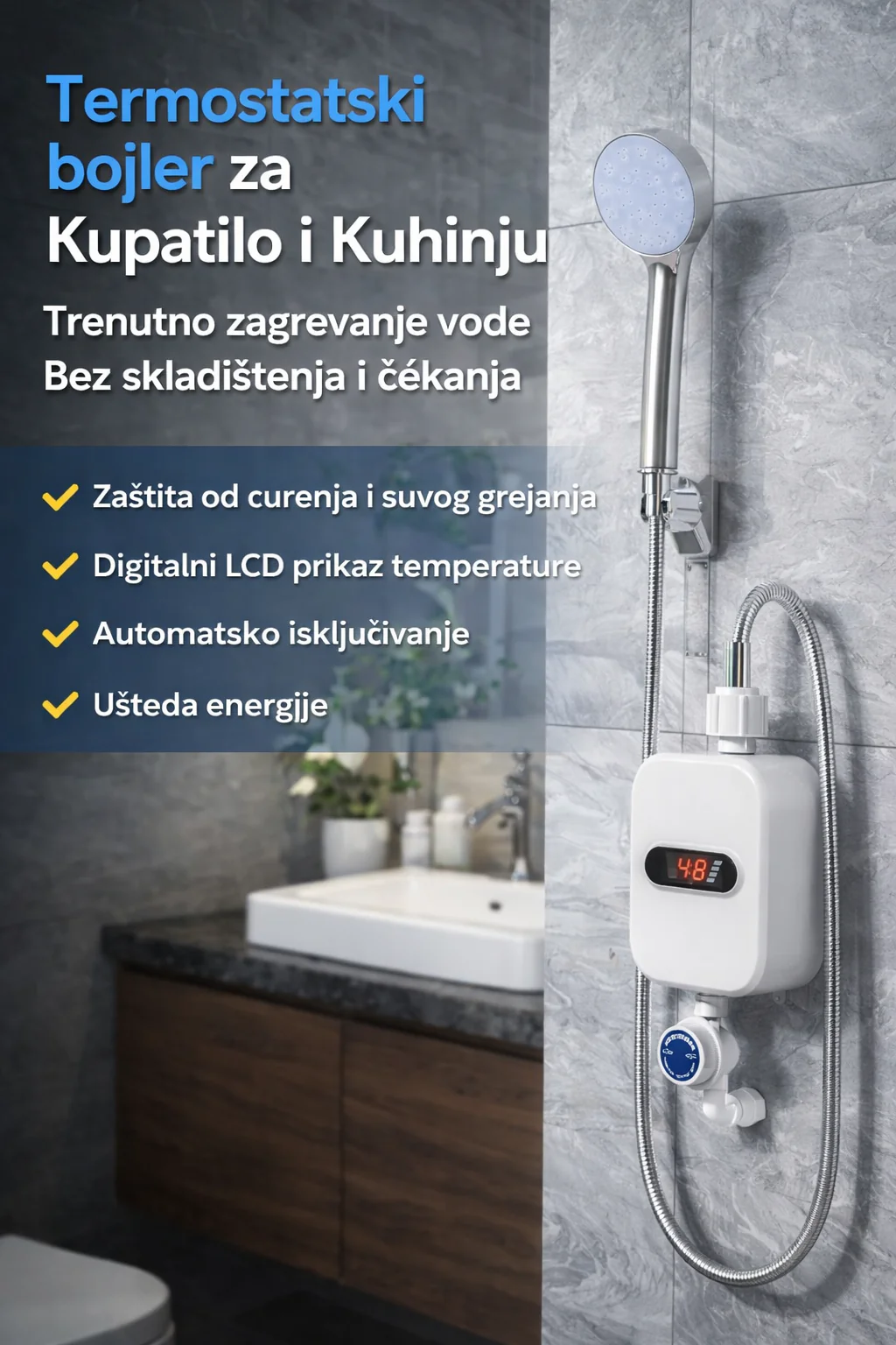 LCD Grejač Vode sa Digitalnim Displejom 3500W grejač vode - detalji