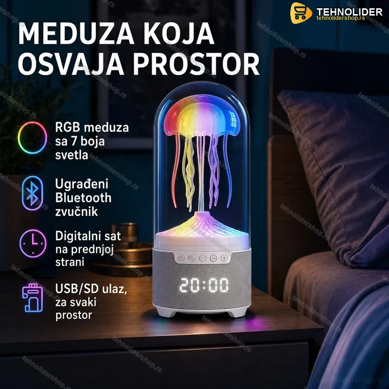 LED Lampa Meduza sa Bluetooth Zvučnikom i satom LED Lampa Meduza sa Bluetooth Zvučnikom i satom