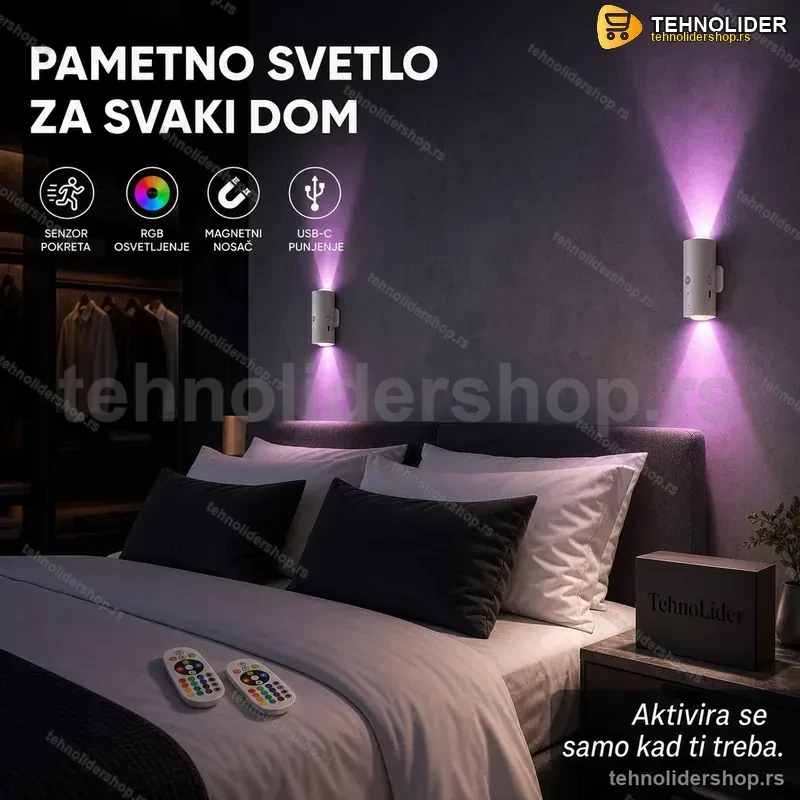 Pametna Zidna LED Lampa sa Senzorom Pokreta i RGB Osvetljenjem – Set 2 Komada Pametna Zidna LED Lampa sa Senzorom Pokreta i RGB Osvetljenjem – Set 2 Komada