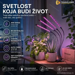 Četvorostruka LED Lampa za Biljke – 4 Kraka, 40W, USB Napajanje