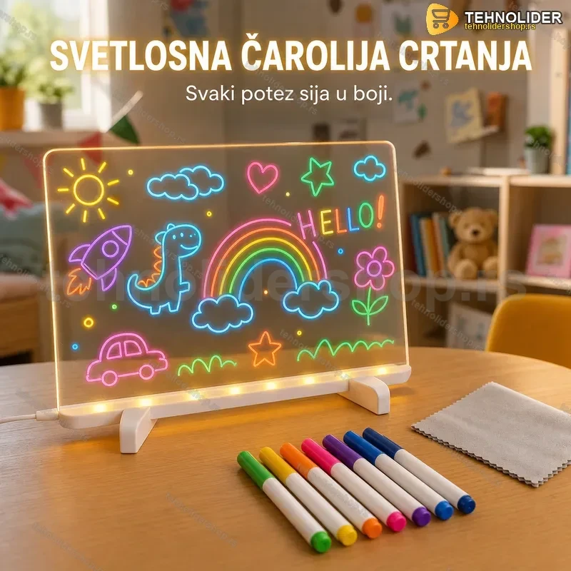 Magična LED ploča za crtanje sa 7 boja i USB napajanjem – 40×30 cm Magična LED ploča za crtanje sa 7 boja i USB napajanjem – 40×30 cm
