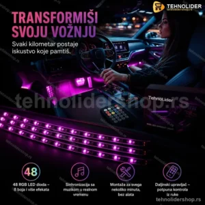 Magična LED Svetla za Auto Enterijer – Set 4 Trake sa Daljinskim