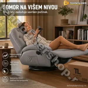 Luksuzna Rotirajuća Relax Fotelja sa Naslonom za Ležanje, Ljuljanjem i Držačem za Telefon