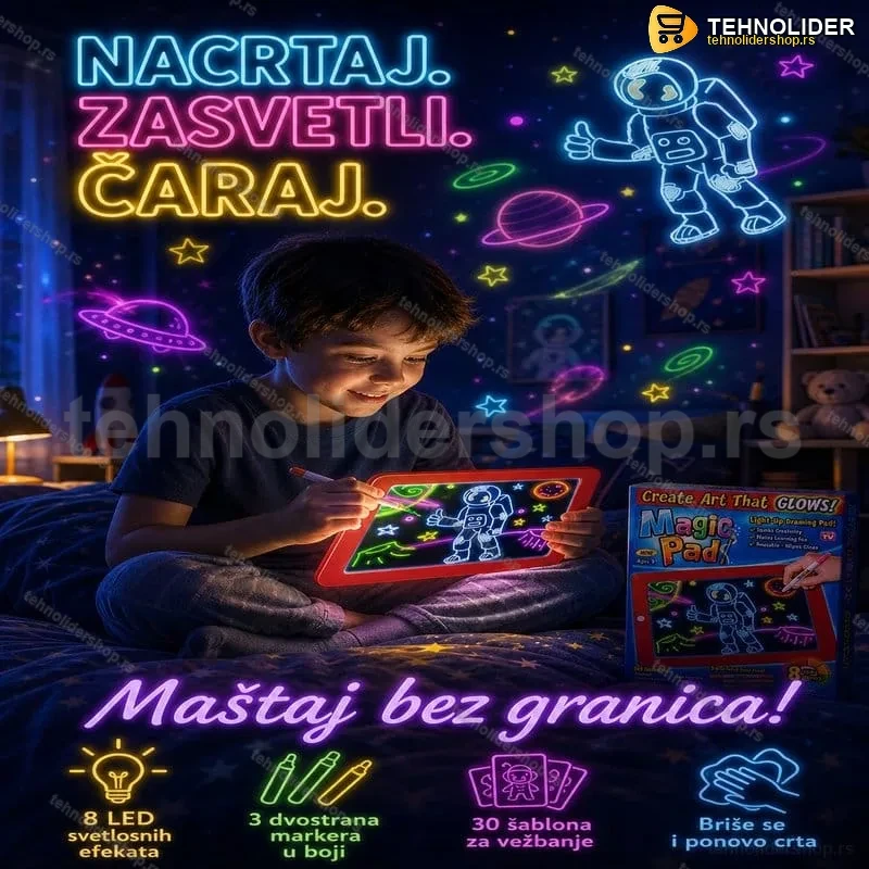 Magična Tabla za Crtanje Magic Pad – Svetleća LED Tabla za Decu Magična Tabla za Crtanje Magic Pad – Svetleća LED Tabla za Decu