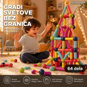 Magnetni set štapića i kugli 64 delova