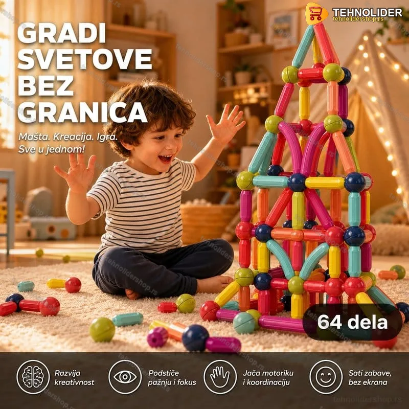 Magnetni set štapića i kugli 64 delova