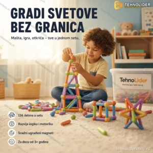 Magnetni Set Štapića i Kugli 136 Delova – 3D Edukativna Igračka za Decu