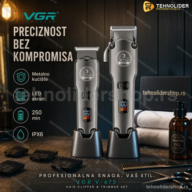 VGR V-675 Profesionalni Set za Šišanje – Metalno Kućište i LED Ekran VGR V-675 Profesionalni Set za Šišanje – Metalno Kućište i LED Ekran