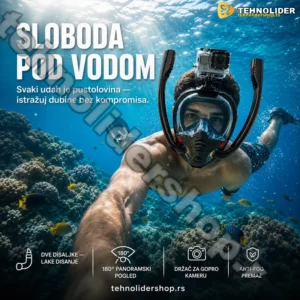 Maska za ronjenje, maska ronilacka sa dve disaljke sa drzacem za GoPro kamerom