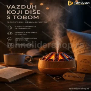 Prenosivi Mini Ovlaživač Vazduha sa Efektom Vatre i Aktivnim Ugljem – 300ml USB