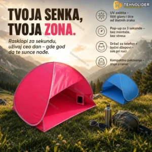 Mini Pop-Up šator za plažu sa UV zaštitom – Senka za glavu, držač za telefon i bočni džepovi | Plavi i Rozi