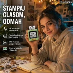 SmartPrint AI Mini Termalni Štampač Nalepnica – Prenosivi sa HD Ekranom